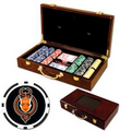 Poker chips set with Glossy wood case - 300 Full Color 8 Stripe chips